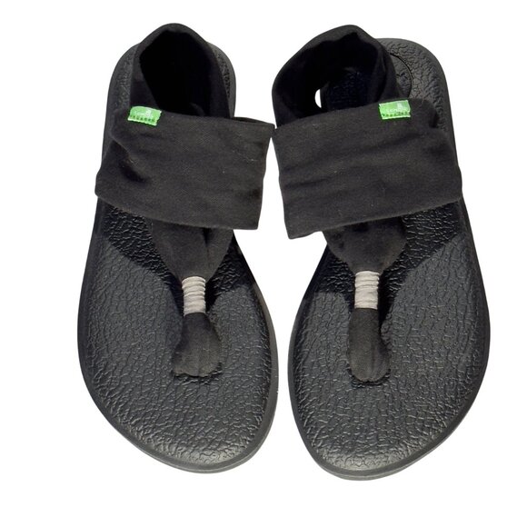 SANUK Womens Black Yoga Sling 2 Sandals Flip Flops Stretchy Fabric Straps Size 6 - Picture 7 of 13